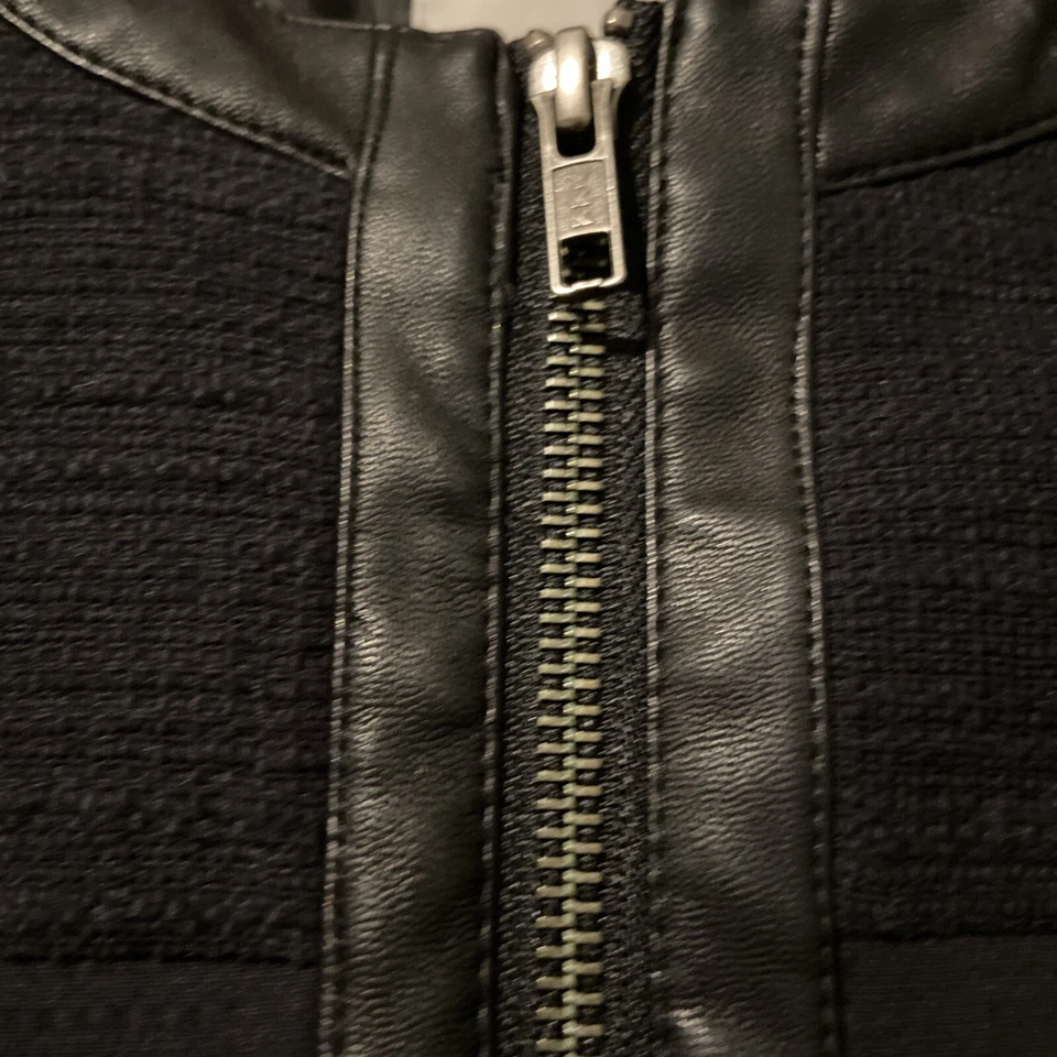 Blazer halógeno mediano negro corto moto chaqueta imitación cuero ribete algodón spandex Foto 3 de 4