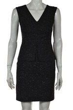 Ann Taylor Womens Dress Size 0 Petite Black White Sheath Above Knee Sleeveless