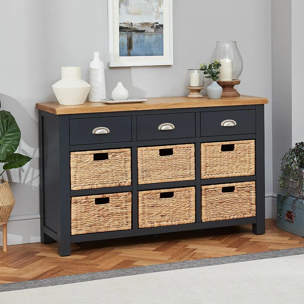 Cotswold Charcoal Grey Painted Large Basket Sideboard FC42 eBay