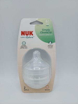 Nuk Simply Natural 2pk Nipple 6+M Fast Flow, BPA Free Anti-colic. New 