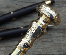 Vintage Solid Brass Knob Head Handle Antique Victorian Cane Wooden Walking Stick