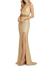 MAC DUGGAL Embellished Strappy Gown With Front Slit (size 8)