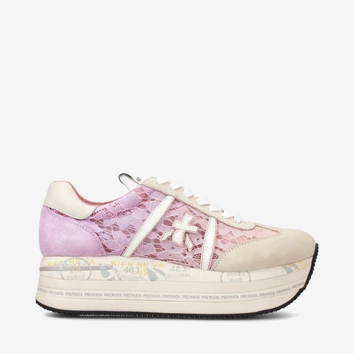 Chaussures De Sport SUN68 Ally Vintage Pour Femme - Daim Et Tissu Beige, Semelle Compensée 3.5 Cm
