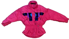 Vintage Tyrolia Peplum Ski Jacket Coat Pink Aztec Womens