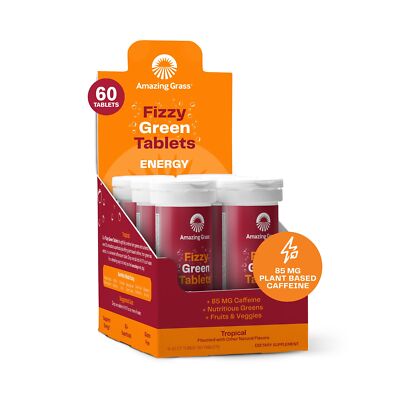 Amazing Grass Fizzy Green Tablets Energy Tropical: Greens + Green Tea Caffein...