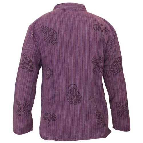 Men's Lightweight Cotton Stonewashed Striped Festival Hippie Grandad Shirt - Picture 25 of 28