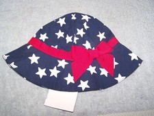 Gymboree Girls Sun Hat Blue with White Stars and Red Bow Size 3-6M NWT