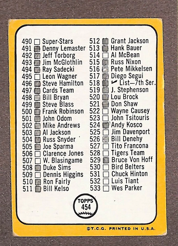 1968 Topps Baseball #454 Frank Robinson 6th Series Check List - Image 2 of 3