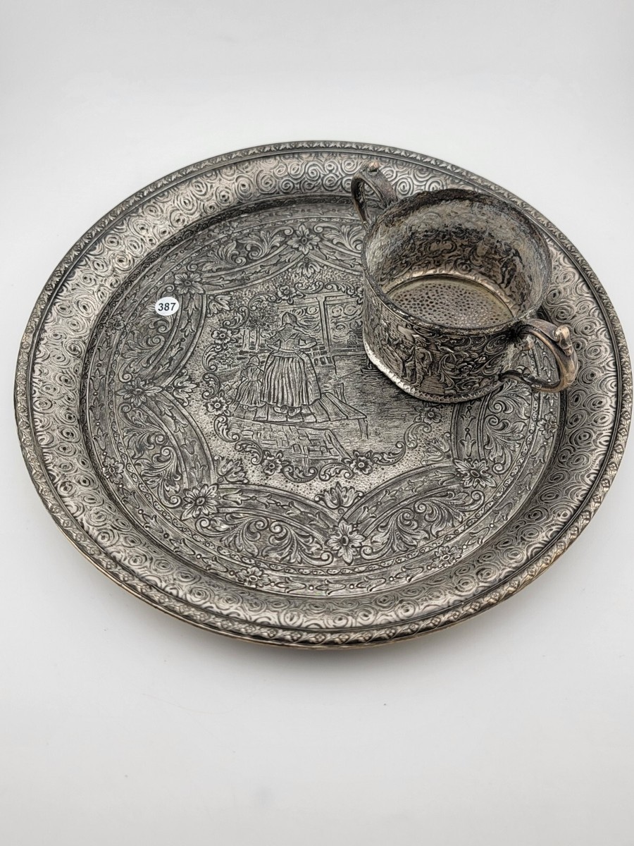 Antique 19C Silver Plate Derby Silver Repousse Plate Dutch Scenes