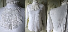 VTG VICTORIAN STYLE ANTIQUE WHITE 100 COTTON BLOUSE TOP PUFF SLEEVES LACE EUC