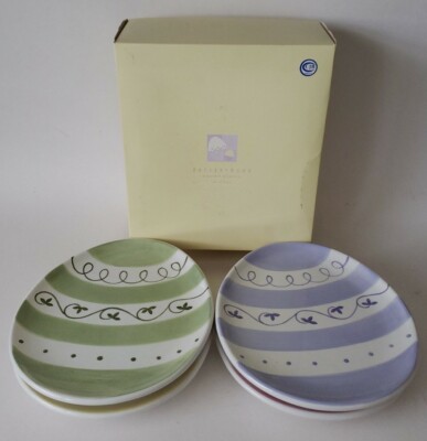 4 POTTERY BARN Easter Porcelain Ceramic 8'' Egg Shape Snack Plates Pastel Colors