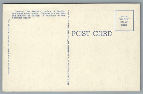General Lew Wallace "Ben Hur" Crawfordsville Indiana IN Postcard - Bild 2 von 2