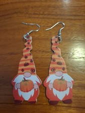 Halloween Faux Leather Gnome Teardrop Earrings New Not Worn Double-Sided Design