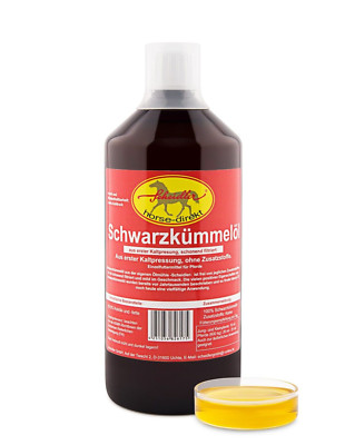 horse-direkt Schwarzkümmelöl 100% kaltgepresst 1 L Flasche-Für Pferde und Hunde
