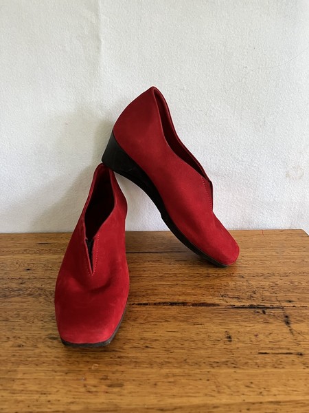 💥 ARCHE Red Nubuck Black Leather Ballet Flats Wedge Heels Loafers 35 5
