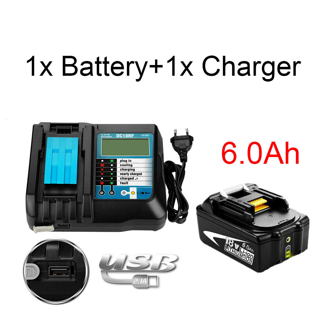 18V Battery For Makita BL1860 BL1850 BL1840 BL1830+DC18RC DC18RD DC18RF Charger