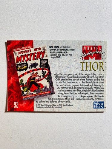 1992 SKYBOX MARVEL MASTERPIECES #92 THOR NM-MT CARD - Bild 2 von 2