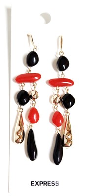 Express Layered Chandelier Statement Earrings Lipstick Red Black Goldtone NWT