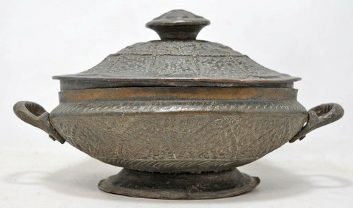 Antique Brass Kashmiri Food Box Original Old Fine Hand Crafted Embossed Engraved - Picture 2 of 10