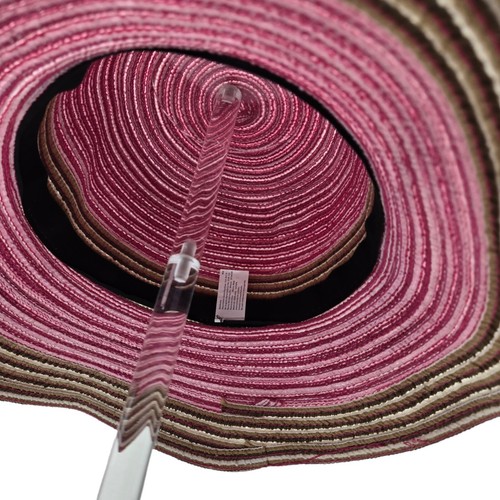 Multi-Stripe Bow Accent Bucket Hat, Pink Women's Straw Sunhat One Size - Picture 4 of 5