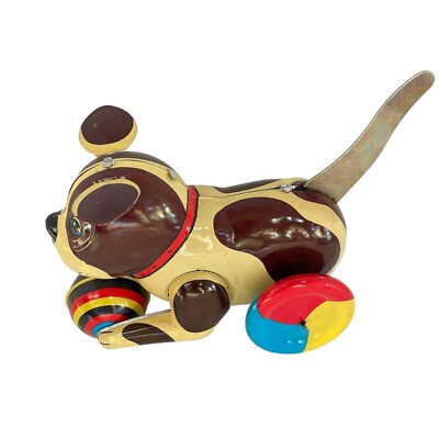 Vintage Blic Collectible Tin Metal Toy Push and Go Dog Mechanical Toy