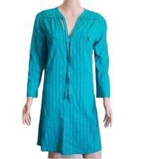 T-Bags Los Angeles  tunic Dress Blue turquoise/Silver  Roll-up Sleeve Size M