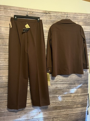 Alfred Dunner Womens Pant Suit Brown Jacket 12 Pants 14 Double Knit Polyester - Picture 2 of 12