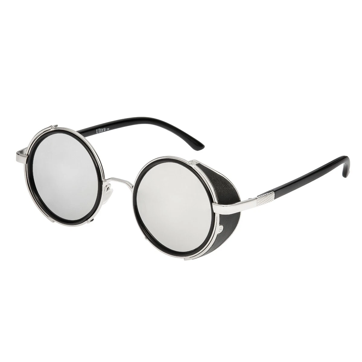 Silver Mirrored Steampunk Glasses Cyber Round Retro Vintage Goggles  Sunglasses