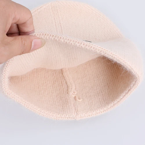 Sombrero de punto de invierno para mujer Angora piel de conejo cachemir gorro grueso cálido - Imagen 2 de 32