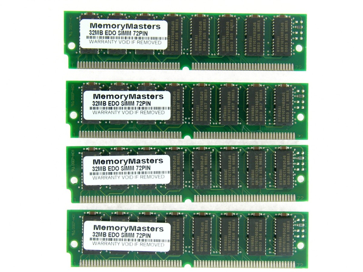 4x 32MB 72-pin 60ns EDO SIMM Non-Parity Memory 8x32 5V 128MB RAM