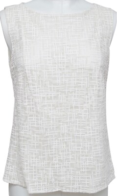 CHANEL Top Blouse Shirt Ivory Sleeveless CC Faux Pearl Button Sz 40 2012
