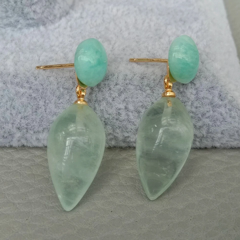 Aretes colgantes Prehnita lágrima verde amatista prasiolita amazonita 1,4" Foto 2 de 4