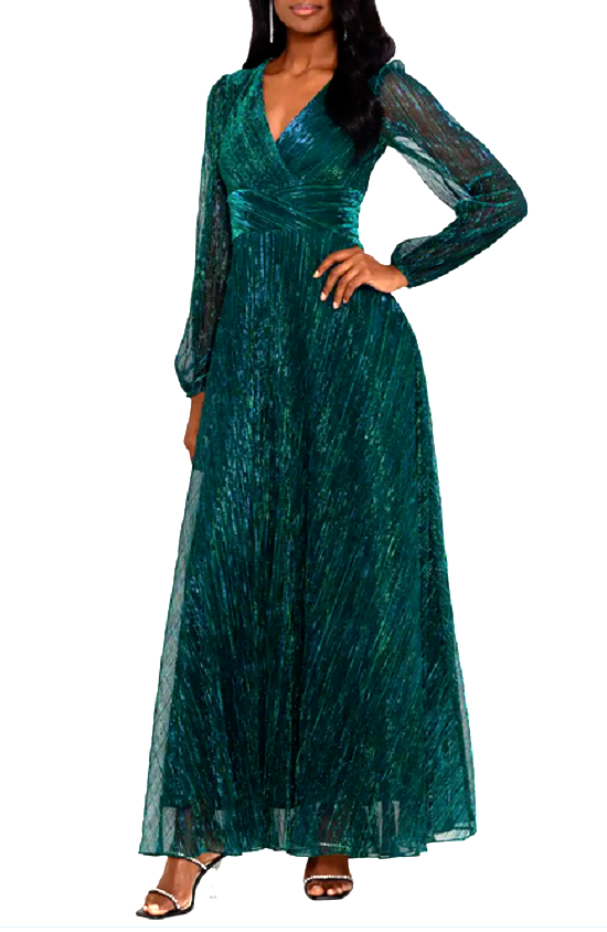 Betsy&adam グレーラメ　ドレス Betsy & Adam | Evening Dresses