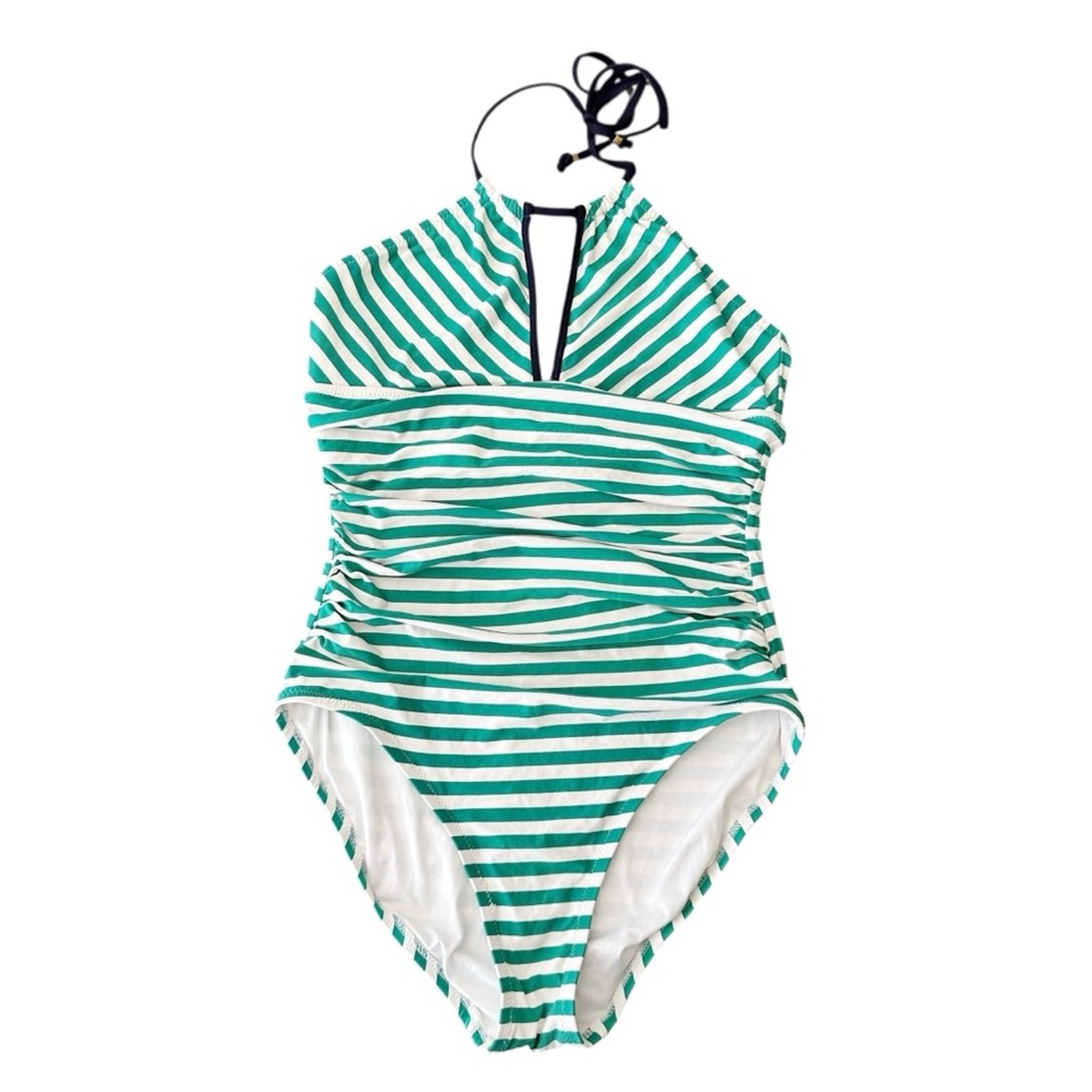 Loft Beach Green Striped High Neck Halter Slimming One Piece Swimsuit Size 12