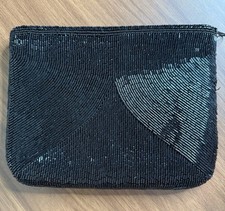 VTG Delill Black Beaded Clutch Mint Condition Bugle Bead Cocktail Purse