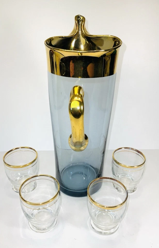 Jarra de vidrio azul soplado a mano MCM de 24K y 4 anclajes enganche Foto 4 de 4