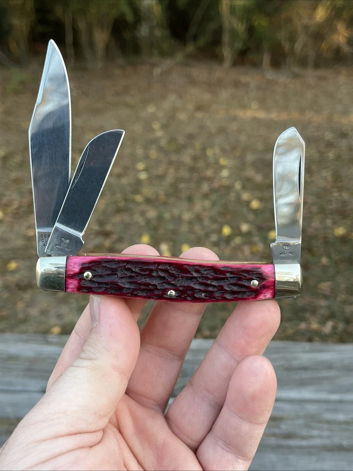 CUCHILLO GALLINA Y GALLO 433-RWJ CON ASAS DE HUESO GRANATE/PÚRPURA NUEVO EN CAJA Alemania Foto 4 de 4