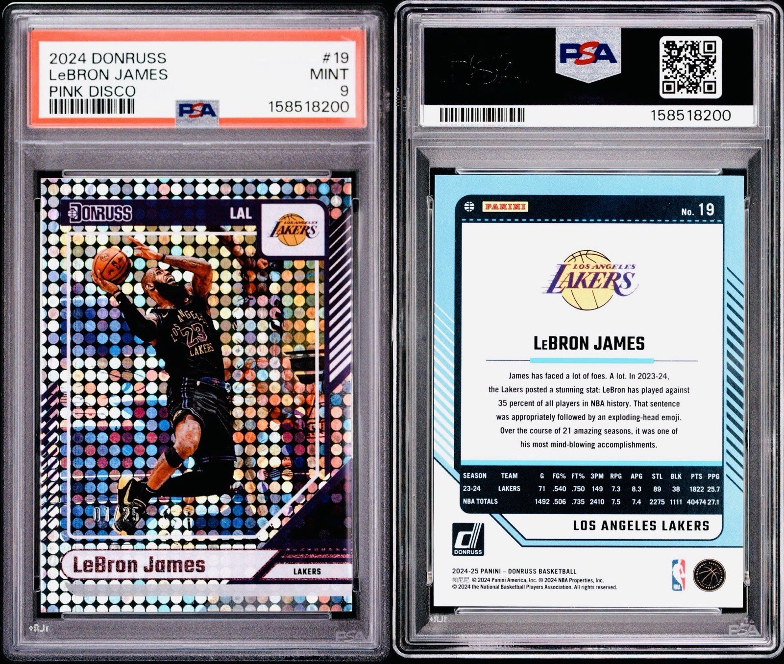 2024 Donruss LeBron James #19 Pink Disco /25 First on Print #1 PSA 9 Lakers view 6