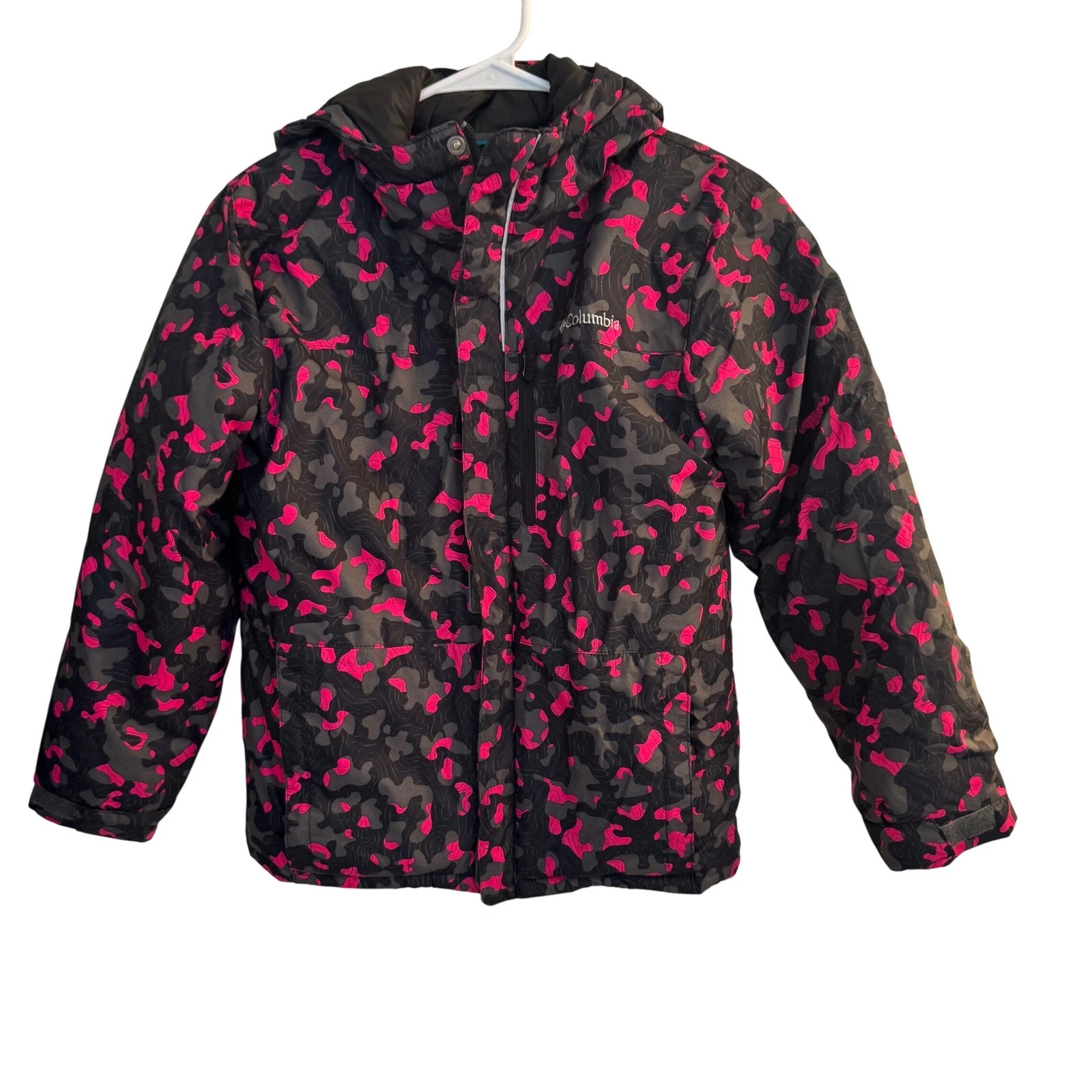 Columbia.Jacket Girls M (10/12) Camo Sleddin Down Pink Black Insulated Hooded
