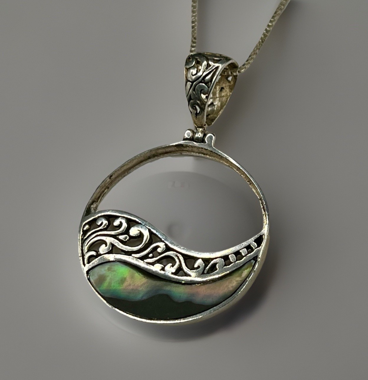 Paua Abalone Shell Sterling Silver Wave Scroll Wo… - image 4