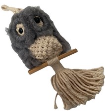 Vintage Jute Owl Macrame Hanging 1970s Mid Century Modern Grey Cream Fringe 7