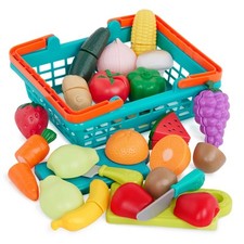 Play Food for Toddlers with Farmers Market Basket and Chopping Board, Toy Foo...
