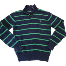 Polo Ralph Lauren Pullover 1/4 Zip Sweater Youth Boys Medium M Stripe Green