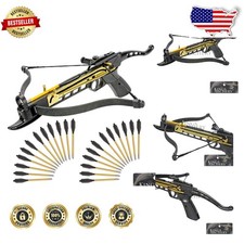 Durable Fiberglass Crossbow - 80lb Self-Cocking, 27 Arrows, Spare String, Black