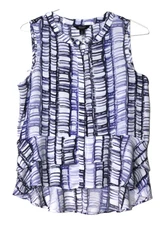 SIMPLY VERA VERA WANG SLEEVELESS TUNIC ladies size M purple white print ruffle