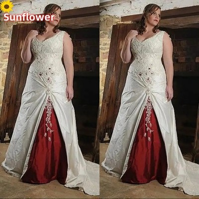 Vintage Ivory and Red Satin Wedding Dresses V-Neck Sleeveless A-Line Bride Gowns | eBay Vintage Ivory and Red Satin Wedding Dresses V-Neck Sleeveless A-Line Bride Gowns | eBay