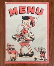 DISNEY MENU for STRAWBRIDGE & CLOTHIER 1939 PINOCCHIO cover & story - RARE
