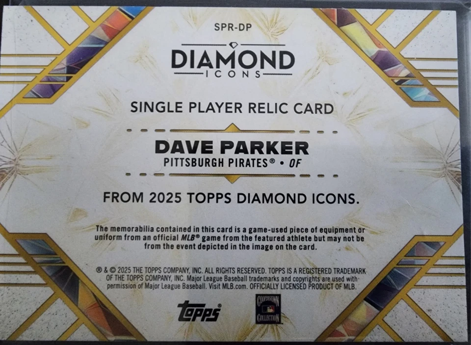 2025 Topps Diamond Icons Dave Parker cartão relíquia jogador único 1/5 - Imagem 2 de 2