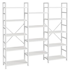 Triple Bookshelf, Bookcase with 14 Open Display Shelves, Wide Book Shelf Book...