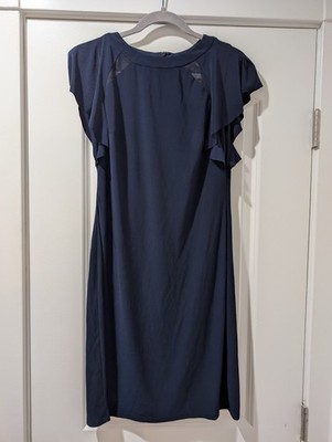 American Living dress 8, navy blue, flutter sleeve, 95% polyester 5% elastane